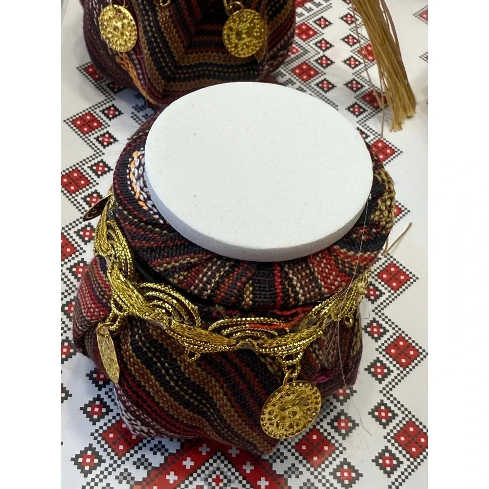 Set of 10 Decorative plastic Jars with Fabric Lids and Embellishments‎